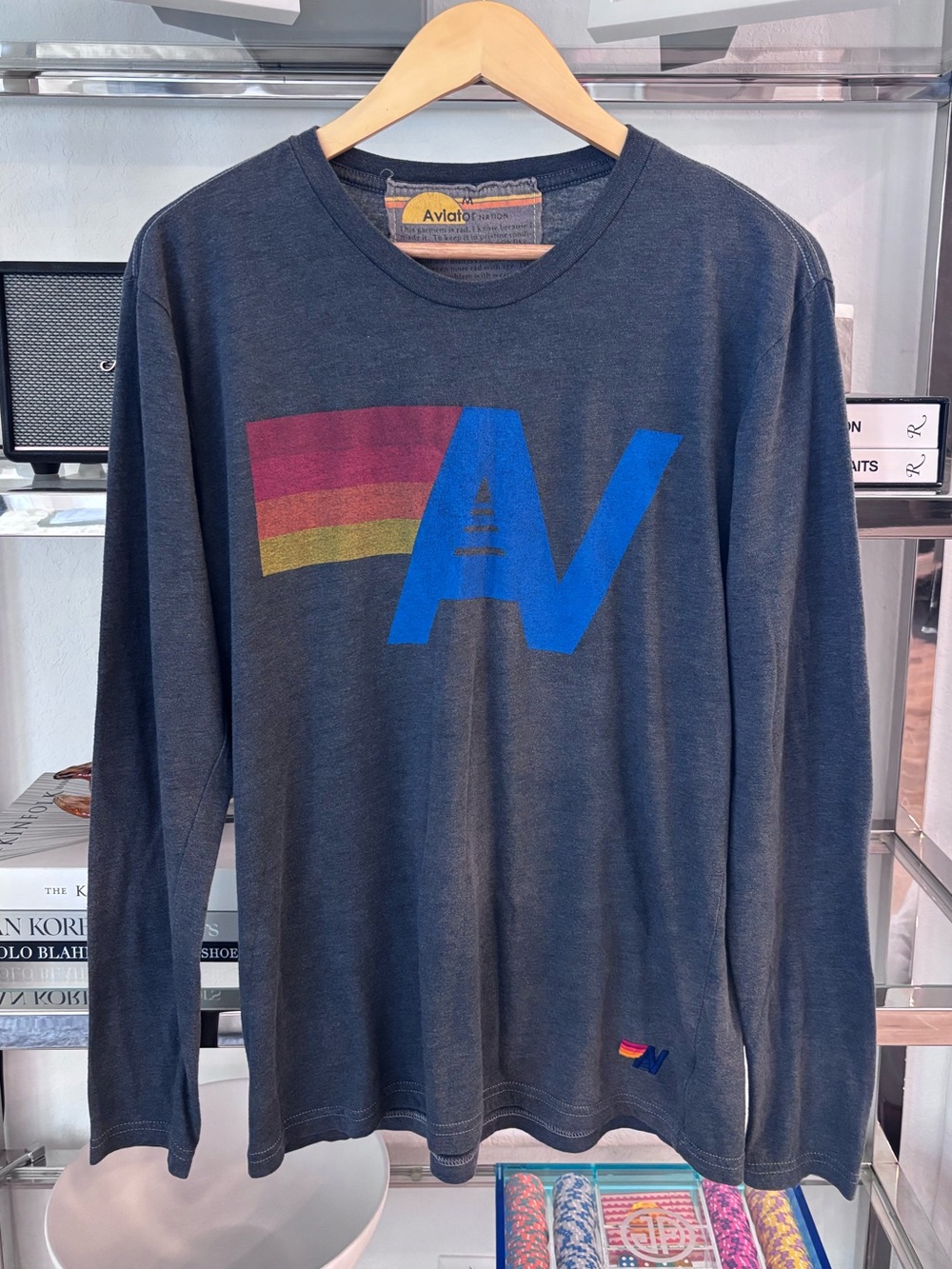 Aviator Nation Long Sleeve Logo AV Tee Medium Charcoal